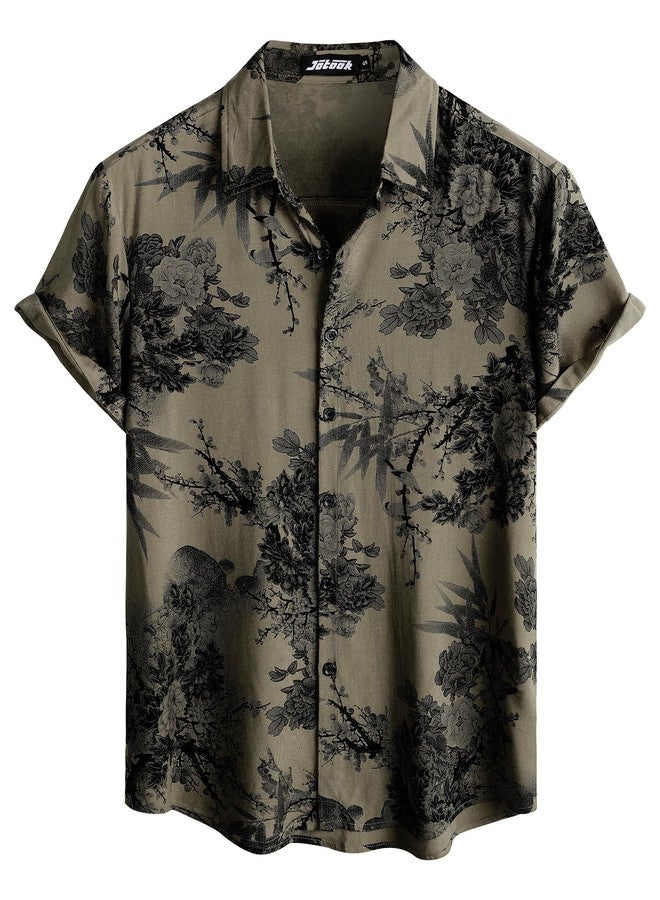 JOTOOK Mens Hawaiian Shirt Short Sleeve Button Down Tropical Shirts Casual Floral Summer Beach Shirt Vacation Shirt Large Khaki Flower - Image 1